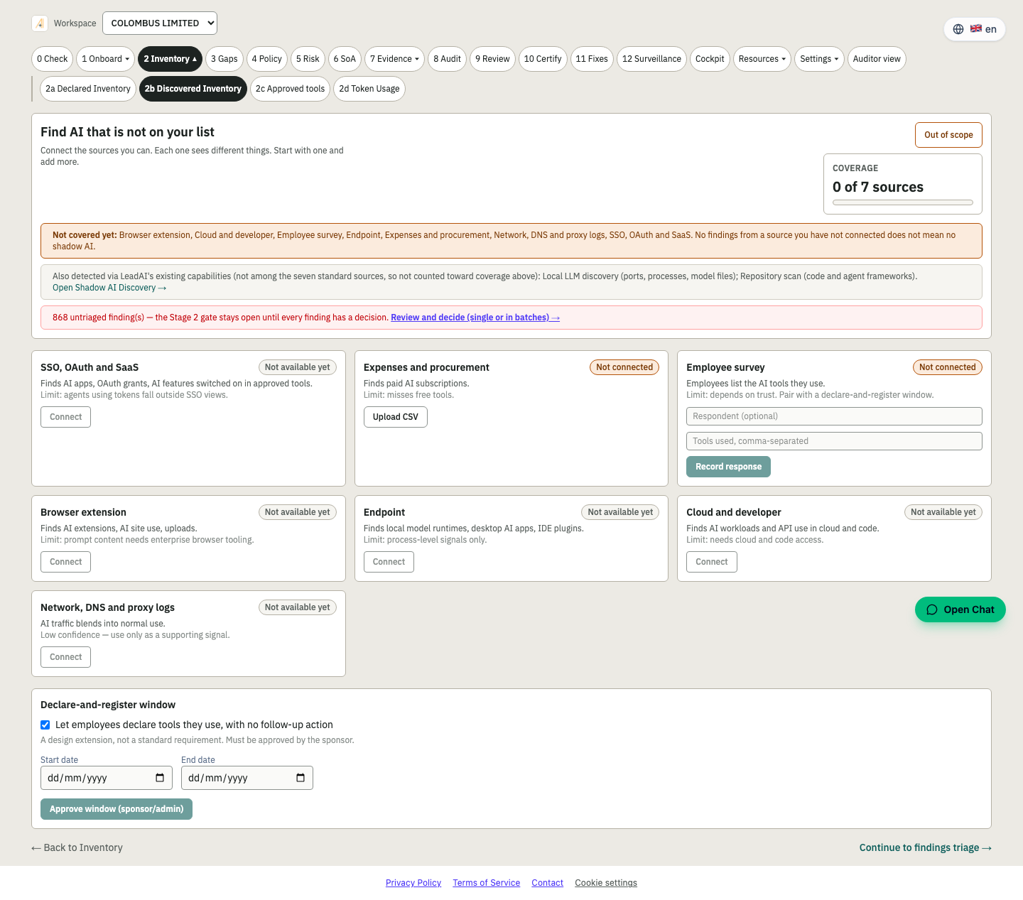 Stage 2b Discovered inventory screen in the Assure platform